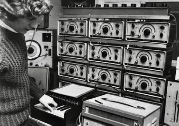 Brian Hodgson tunes audio generators in a radiophonic workshopat Maida Vale during the production of sound effects for the British Broadcasting Corporation's (B.B.C.) "Dr. Who" television series. (Photo by © Hulton-Deutsch Collection/CORBIS/Corbis via Getty Images)