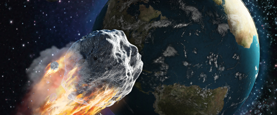 Burning asteroid moving through the Earth