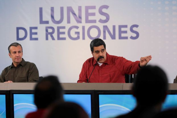 Venezuela's President Nicolas Maduro speaks during a meeting with ministers in Caracas