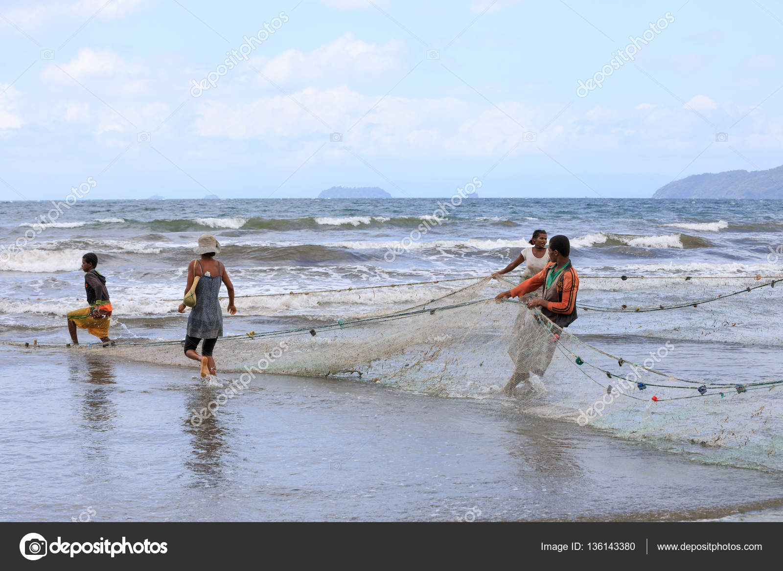 Native Malagasy fishermen fishing on sea, Madagascar