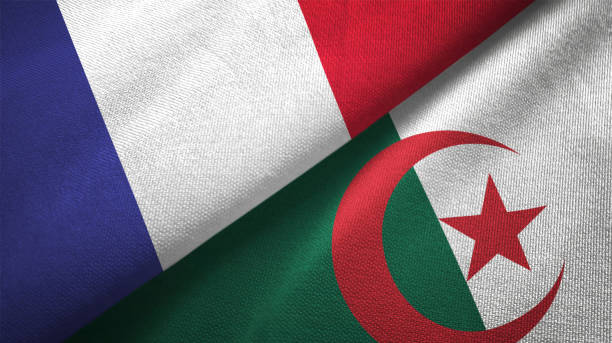Algeria and France flag together realtions textile cloth fabric texture