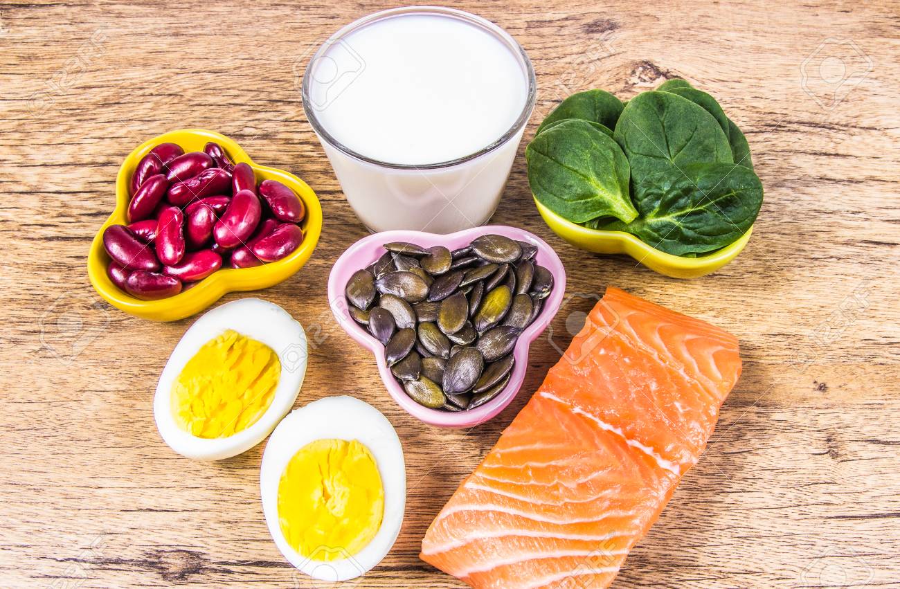 Products containing a lot of vitamin D. Close Up.