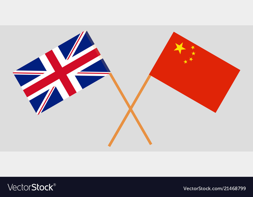 Crossed desktop flags Republic of China and Great Britain. Vecto