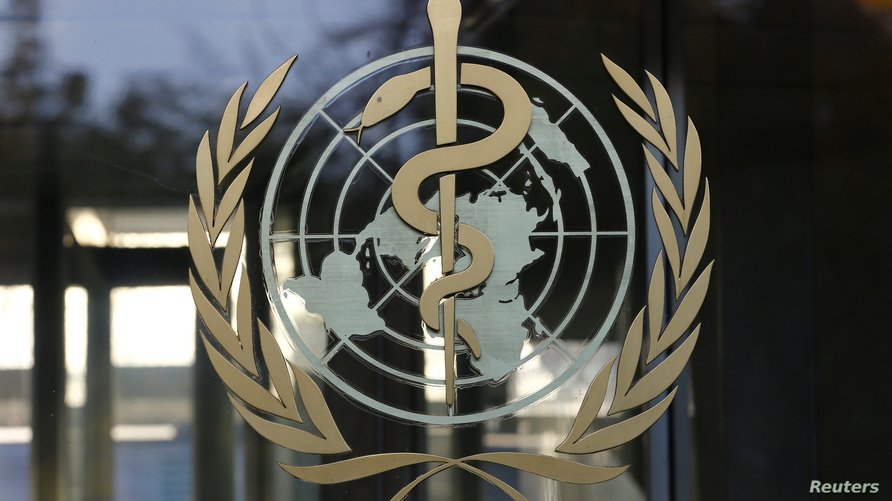 A logo is pictured on the World Health Organization headquarters in Geneva