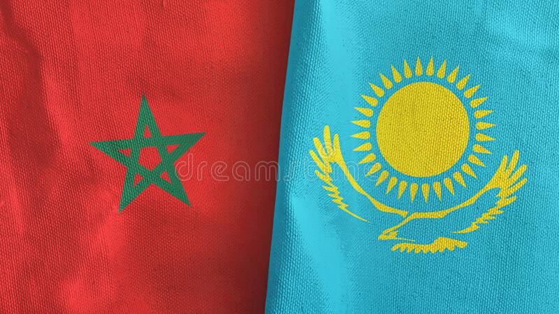 kazakhstan-morocco-two-folded-flags-together-d-rendering-textile-cloth-204860773